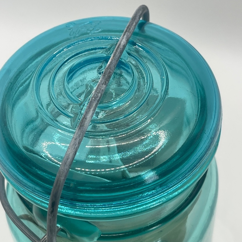 Vintage bicentennial 1976 Blue Glass Mason Pint Jar Original Seal & Advert - Picture 4 of 6